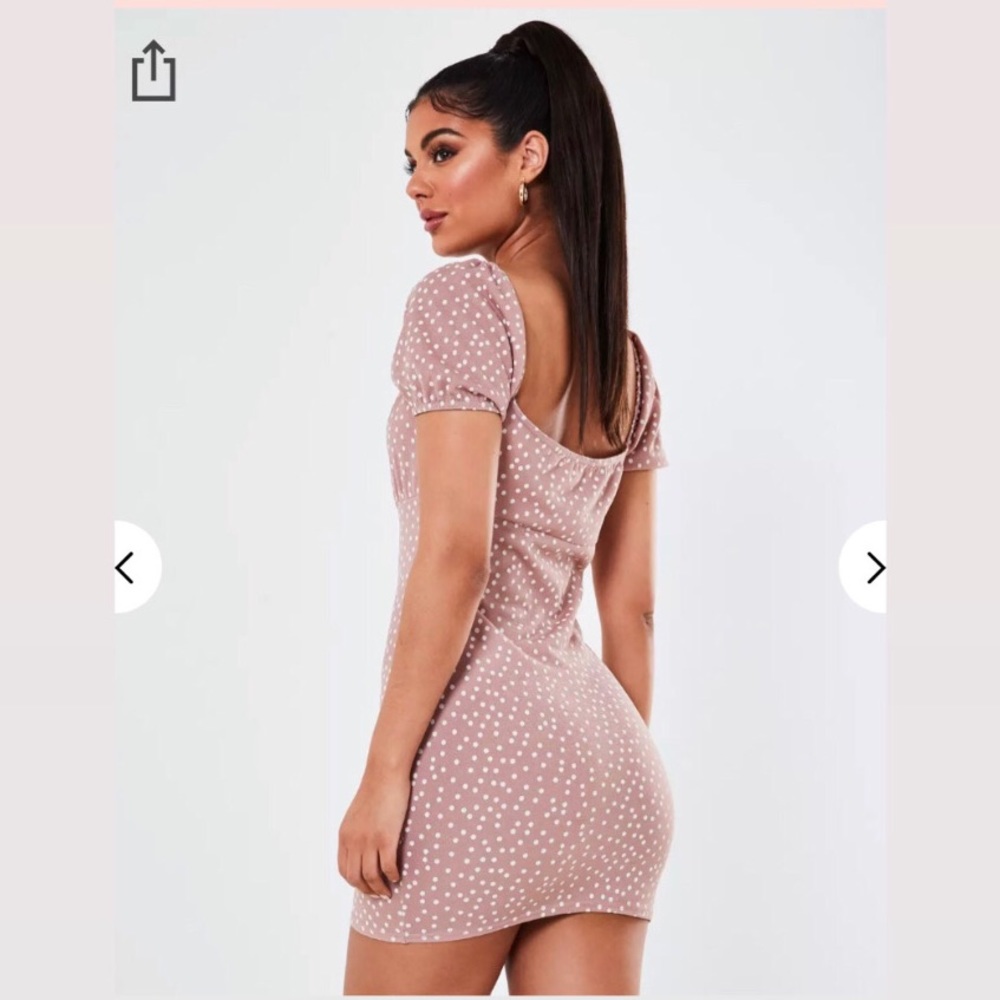 Missguided Pink Polka Dot Milkmaid Dress - Picture 2 of 3